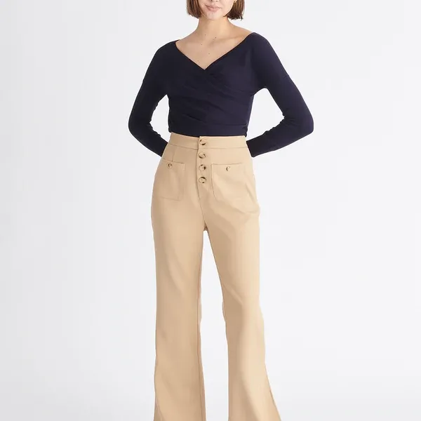 Knitted wrap top with long sleeves