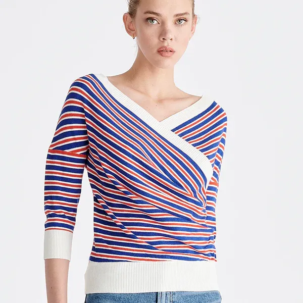 Knitted wrap top with / sleeves