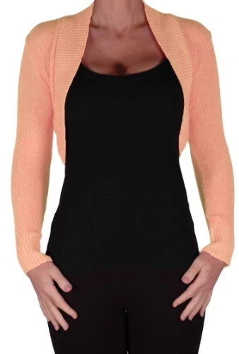 Knitwear - Lara Long Sleeve Knitted Bolero Shrug One Size Peach