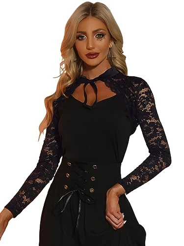 Lace Bolero Shrug for Women's Stand Collar Crop Gothic Top Black 8