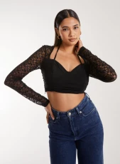 Lace Halterneck Corset Top  - S  - Black