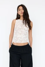 Lace Top With Gathered Sides - Ecru