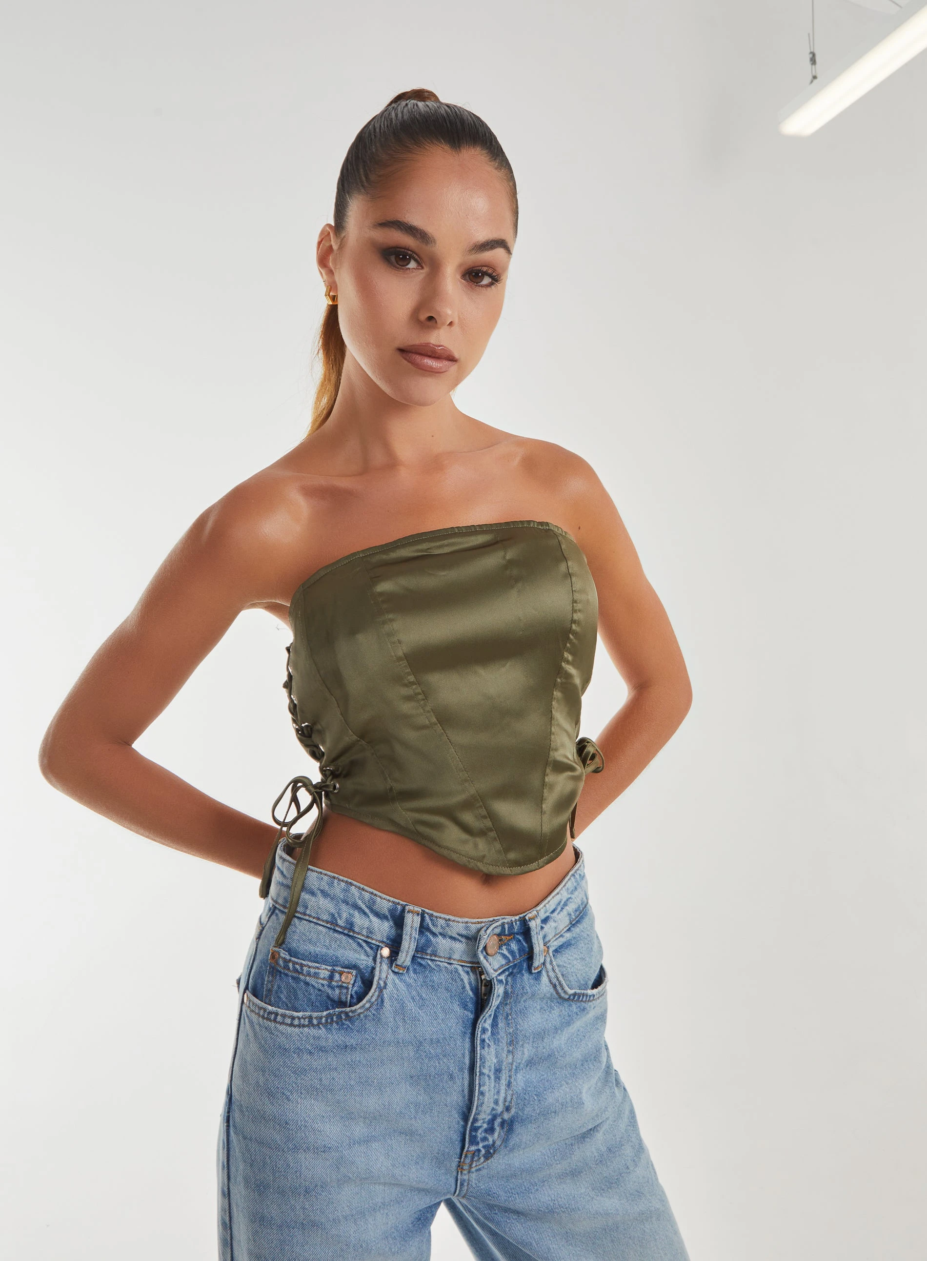 Lace Up Corset Top KHAKI