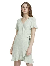 Ladie's 1025704 Patterned Mini Wrap Dress, 26826-Green Flower Print, M Ladie's 1025704 Patterned Mini Wrap Dress, 26826-Green Flower Print, M