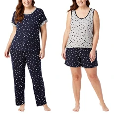 Ladies' 4-Piece Pajama Set (as1, alpha, s, regular, regular, Stars), Stars, S