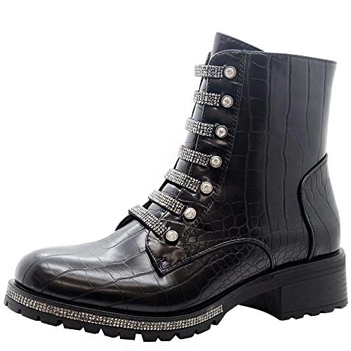 Ladies Ankle Boots | Women Punk Shoes | Ladies Chelsea Boots | Women Diamante Boots | Ladies Chunky Heel Boots | Women Goth Punk Shoes Size Black Patent 3