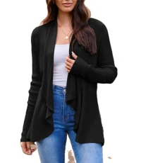 Ladies Autumn Long Sleeve Cardigan Casual Short Open Front Boleros Lightweight Knitwear Sweater Elegant Dress Cover UP Black XXL
