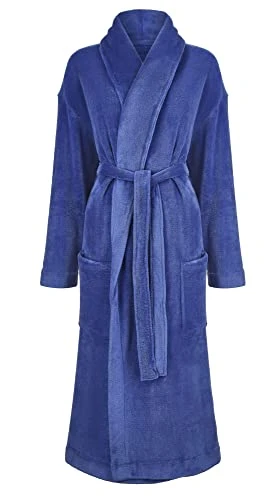 Ladies AVA Warm Fleece Nightwear Dressing Gown Robe Blue 8-10