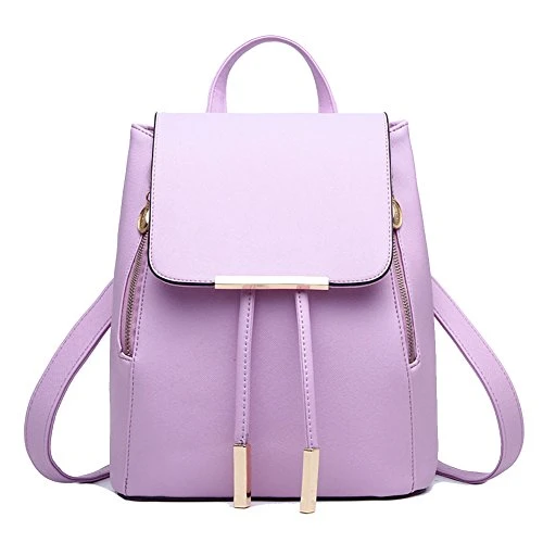 Ladies Backpack Casual Women Girls Shoulder Bag Rucksack PU Leather Travel Bag Purple