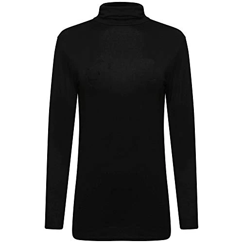 Ladies Basic Casual Long Sleeves Polo Neck Stretch Top Turtle Neck Jumper Size 8-26 Black