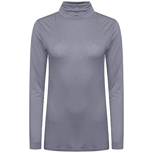 Ladies Basic Casual Long Sleeves Polo Neck Stretch Top Turtle Neck Jumper Size 8-26 Charcoal