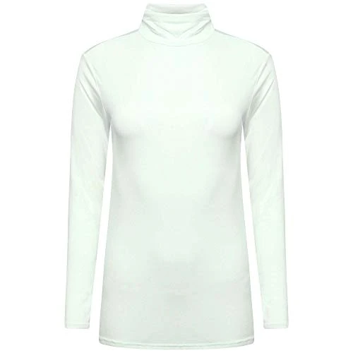 Ladies Basic Casual Long Sleeves Polo Neck Stretch Top Turtle Neck Jumper Size 8-26 Cream