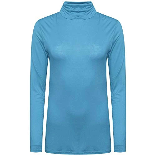 Ladies Basic Casual Long Sleeves Polo Neck Stretch Top Turtle Neck Jumper Size 8-26 Teal