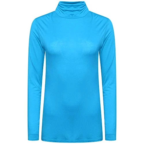 Ladies Basic Casual Long Sleeves Polo Neck Stretch Top Turtle Neck Jumper Size 8-26 Turqouise