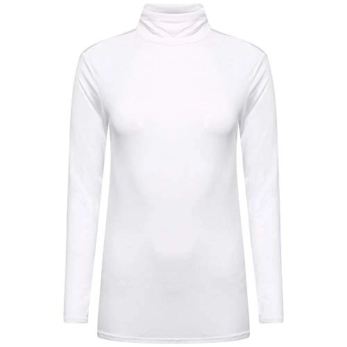 Ladies Basic Casual Long Sleeves Polo Neck Stretch Top Turtle Neck Jumper Size 8-26 White