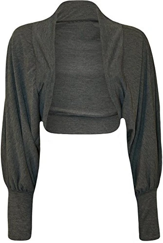 Ladies Batwing Shrug Top Womens Bolero Cardigan Dark Grey 12/14