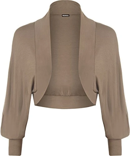 Ladies Batwing Shrug Top Womens Bolero Cardigan Mocha 12/14