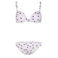 Ladies Bikini Set Swimwear with Polka Dots - Perfect Summer/Beach Wear [Size 14, Colour White with Purple Dots]