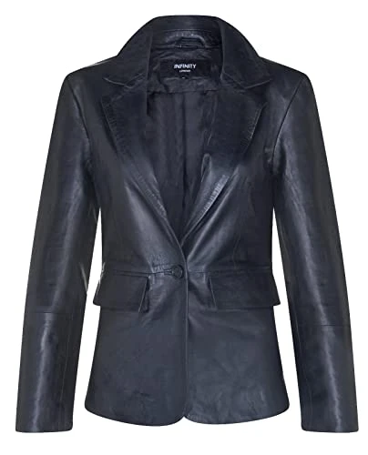 Ladies Black Real Leather Blazer Jacket Casual Retro One Button Classic Jacket M