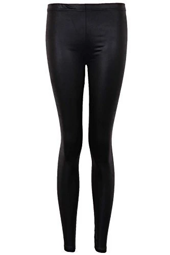 Ladies Black Shiny Wet Look Faux Leather Sexy Women's Full Length Leggings [Black, M/L]