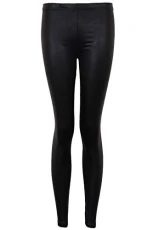 Ladies Black Shiny Wet Look Faux Leather Sexy Women's Full Length Leggings [Black, M/L]