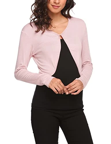 Ladies Bolero Festive Short Cardigan Shoulder Jacket Long Sleeve Elegant Front Open Jacket Bolero Pink S