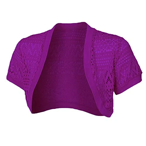 Ladies Bolero Shrug Crochet Knitted Cardigan Short Sleeve Open Front Cropped Tops Purple 3XL