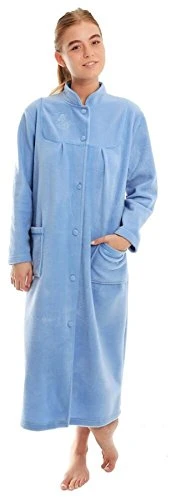 Ladies Button Front Soft Fleece Dressing Gown[18/20,Blue]