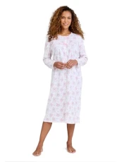 | Ladies | Button Through Cotton Jersey Long Sleeve Nightdress | Printed Nightie with Satin Bow & Picot Edge Trim | Soft Cotton Sleepwear | Pink | Ladies | Button Through Cotton Jersey Long Sleeve Nightdress | Printed Nightie with Satin Bow & Picot Edge Trim | Soft Cotton Sleepwear | Pink
