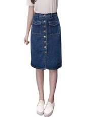 Ladies Button Up A-Line Denim Stretch Knee Length Midi Skirt XXL Ladies Button Up A-Line Denim Stretch Knee Length Midi Skirt XXL