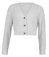 Ladies Cable Button Crop Top 3 Button Cropped Chunky Aran Cable Knitted Grandad Cardigan Size 8-22 W