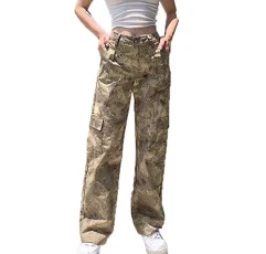 Ladies Camouflage Print Casual Trousers Pocket Button Zipper Wide Leg high Waist Trousers Boyfriend Style Trousers Ladies Camouflage Print Casual Trousers Pocket Button Zipper Wide Leg high Waist Trousers Boyfriend Style Trousers