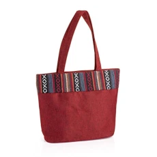 Ladies Canvas all purpose bag in Terracotta/Red with pattern day bag beach bag