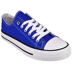 Ladies Canvas Shoes Womens Girls Shoes Casual Lace Up Retro Plimsolls Plimsoles Low Top Flat Gym Sports Trainers Lightweight Sneakers Fashion Pumps Size 3-8 Royal Blue
