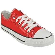 LADIES CANVAS SHOES WOMENS GIRLS SHOES CASUAL LACE UP RETRO PLIMSOLLS PLIMSOLES LOW TOP FLAT GYM SPORTS TRAINERS LIGHTWEIGHT SNEAKERS FASHION PUMPS RED SIZE EU38 UK5