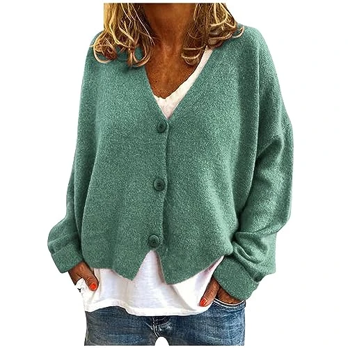 Ladies Cardigan Plus Size 8/18 Long Sleeve Knitted Cropped Cardigans Solid Soft Sweater Elegant V-Neck Button Down Jackets Jumper Lightweight Outerwear Shrug Shawl Coats