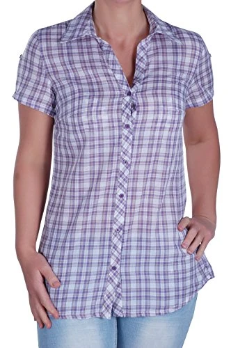 Ladies Casual Check Shirt Office Work Womens Blouse Top Purple M