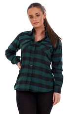 Ladies Casual Flannel Shirts Brushed Cotton Check Long Sleeve Pleated Red Black