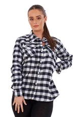 Ladies Casual Flannel Shirts Brushed Cotton Check Long Sleeve Pleated Red Black