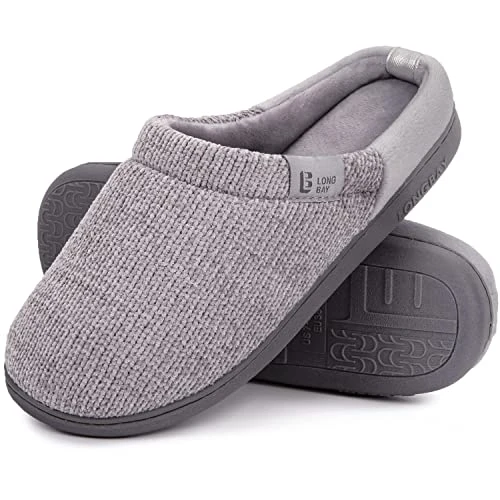 Ladies' Chenille Knit Slippers Comfort Memory foam Slip on House Shoes(5-6UK,Grey)