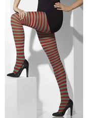LADIES CHRISTMAS RED AND GREEN STRIPED TIGHTS - ONE SIZE FITS MOST LADIES CHRISTMAS RED AND GREEN STRIPED TIGHTS - ONE SIZE FITS MOST