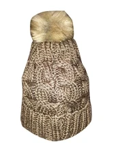 Ladies Chunky Cable Knitted Hat with Pom Poms (Brown) Ladies Chunky Cable Knitted Hat with Pom Poms (Brown)