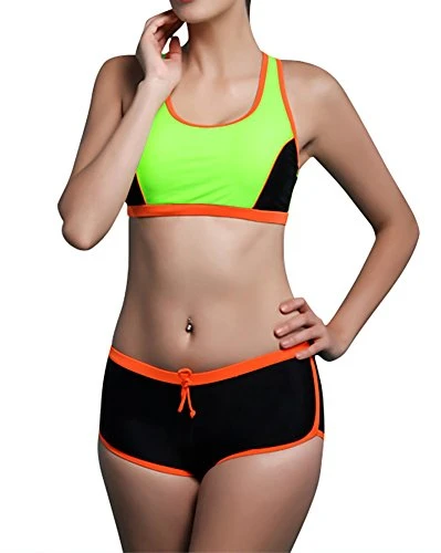 Ladies Classical Bikini Set Maillot Athletic Training Two Pieces Color Beachwear Swimsuit UK 16 Green