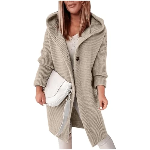 Ladies Coats, Women's Hooded Knitted Cardigan Solid Color Long Sweater Coat Thickened Winter Warm Fu