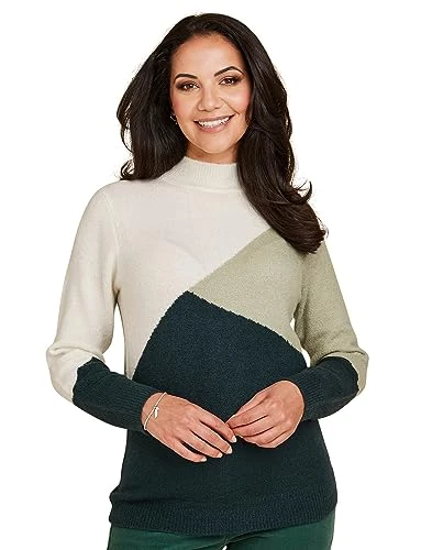 Ladies Colour Block Turtle Neck Jumper | Soft Green