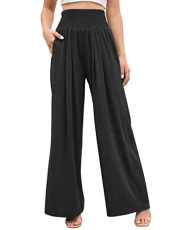Ladies Comfy Stretch Yoga Sweatpants Trendy Smocked High Rise Wide Leg Athletic Lounge Pants Black S Ladies Comfy Stretch Yoga Sweatpants Trendy Smocked High Rise Wide Leg Athletic Lounge Pants Black S