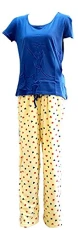 ® Ladies Coral Fleece Pyjama Trousers & Cotton T-Shirt Set [Size 16, Navy & Cream Hearts]