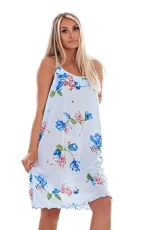 Ladies Cotton Floral Nightdress Strappy Summer Short Night Lingerie Blue