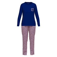Ladies Crew Neck Open Pyjamas, Blue-dark all-over, XS/S Ladies Crew Neck Open Pyjamas, Blue-dark all-over, XS/S