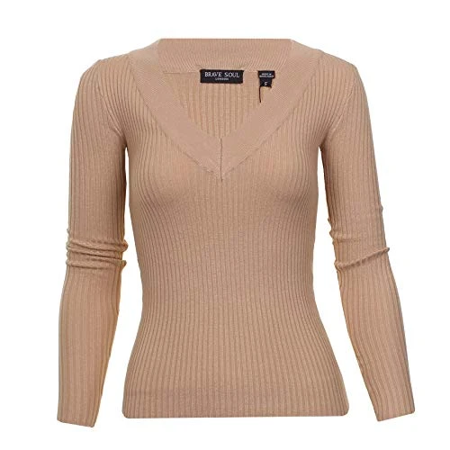 Ladies Crew V Neck Jumper Sweater Soft Light Knit Ribbed Casual Top